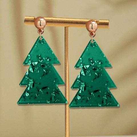 Christmas Tree Dangle Earrings Acrylic Glitter Green Holiday Festive Jewelry With Metal Earring Post For Women