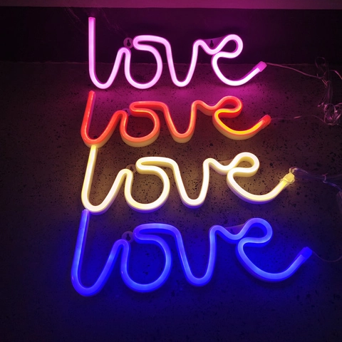 Love LED Neon Sign Light Plastic Wall Decor For Proposal Wedding Party USB Battery Dual Powered Atmosphere Lamp