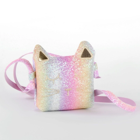 Adorabile Borsa a Tracolla con Paillettes a Forma di Gatto per Bambine Sirena Squame di Pesce Sfumata in PVC Piccola Borsa