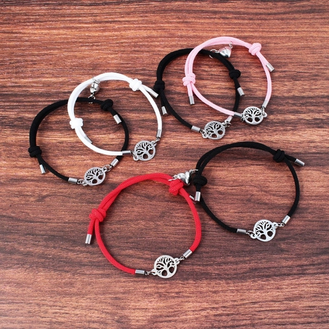 Bracelets Magnétiques Pour Couples Arbre De Vie En Acier Inoxydable Aspiration Cardiaque Corde Tressée En Nylon Réglable
