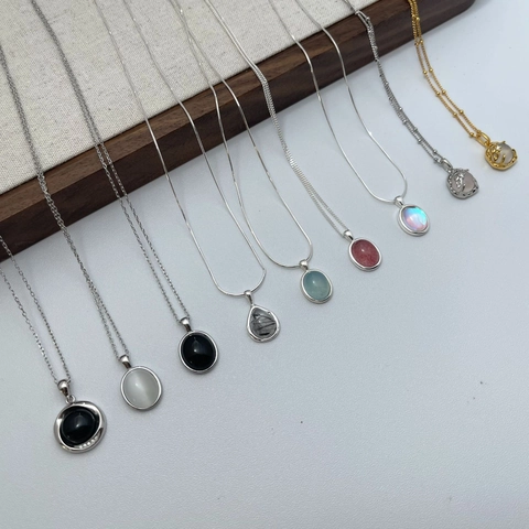 925 Sterling Silver Necklace Aquamarine Moonstone Chalcedony Pendants Clavicle Snake Bone Chain Minimalist Jewelry Women