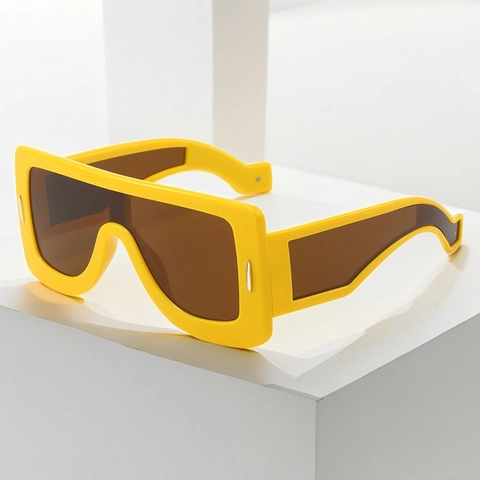 Lunettes De Soleil Carrées Surdimensionnées Monture PC Verre Monobloc Protection UV400 Futuriste À La Mode Pour Femmes Hommes