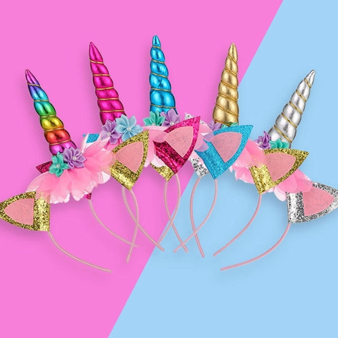 LED Glowing Unicorn Headband Plastic Fabric Glitter Horn Hair Hoop Halloween Christmas Party Favors For Girls Kids