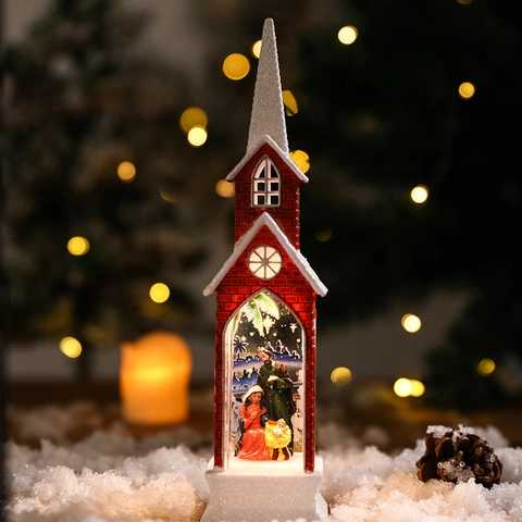 Ornement Église De Noël Lumineux LED Scène Nativité Statue Ange Décor De Table Plastique Religieux Décoration Festive