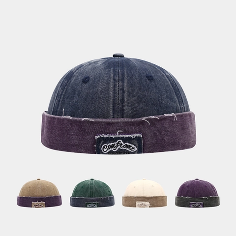 Cappello Docker In Cotone Lavato Retrò Berretto Senza Visiera Colore A Contrasto Patch Ricamata Regolabile Streetwear Uomo Donna