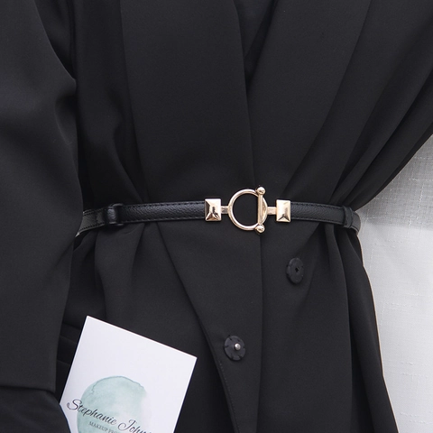 Damen Schmaler Taillengürtel Kunstleder Dünner Dekogürtel Goldene Schnalle Für Kleider Mäntel Elegantes Accessoire