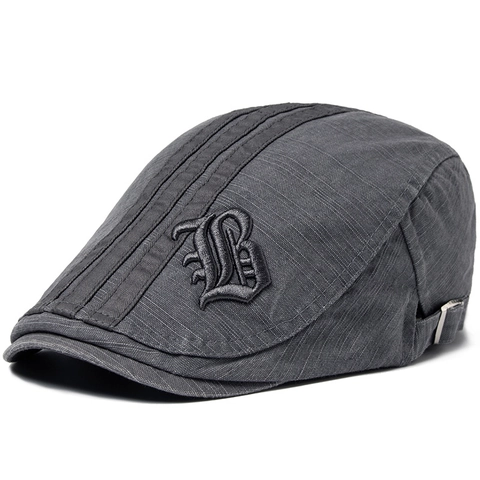 Men Retro Cotton Ivy Cap Gothic Letter Embroidery Breathable Casual Adjustable Flat Cap Vintage Outdoor Sunshade Hat