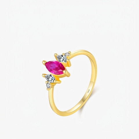 Vergoldeter Ring Aus 925 Sterling Silber Marquise Taubenblutrot Und Weißer Zirkonia Vintage Eleganter Schmuck Für Damen
