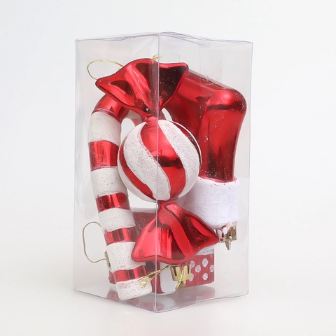 Ornamenti Appesi Albero Di Natale Rosso Bianco Bastoncino Di Zucchero Caramella Scatola Regalo E Calza Plastica Luccicante
