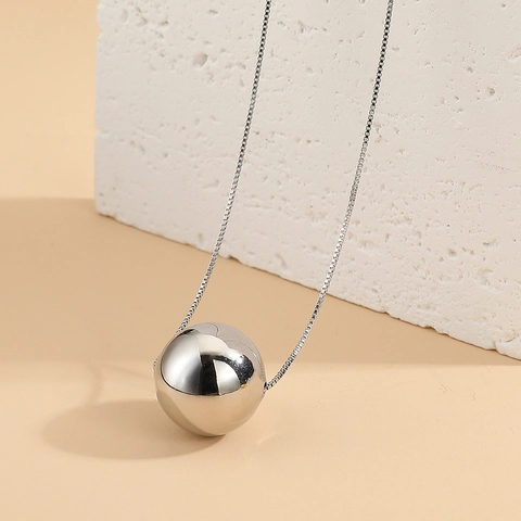 Collana Con Pendente A Sfera Tonda Minimalista Rame Lucidato Placcato Oro Argento Gioielli Di Moda Semplici Per Donna