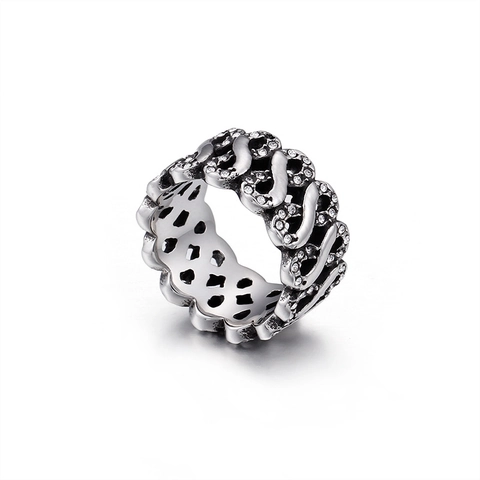 Anillo Símbolo Infinito Acero Inoxidable Zirconia Cúbica Incrustada Hueco Trenzado Hip Hop Vintage Band Joyas Unisex