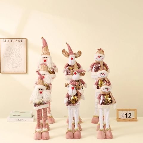 Muñecos De Peluche De Navidad Papá Noel Muñeco De Nieve Reno Tela Lentejuelas Piernas Telescópicas Decoración Ornamento