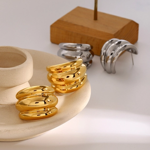 Chunky Hoop Ohrringe Edelstahl C Form Mehrlagig Spiral Texturierte Wasserdicht Hypoallergen Statement Retro