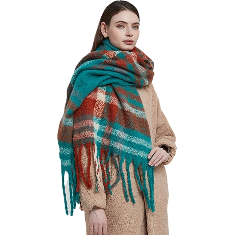 Women's Thick Plaid Tassel Scarf Soft Woven Winter Warm Checked Shawl Wrap Multicolor Fashion Long Scarf Casual Winter Accessory