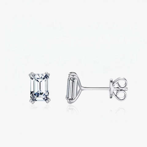 Emerald Cut Cubic Zirconia Stud Earrings With 925 Sterling Silver Earring Post Minimalist Rectangular Jewelry For Women