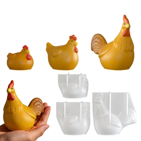 Rooster And Hen Silicone Mold 3D Animal Shape For DIY Candle Making Resin Casting Easter Home Decor
