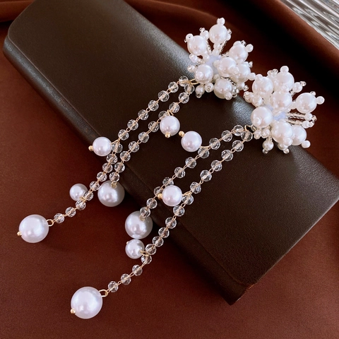Orecchini A Pendente Con Nappa Floreale Con Imitazione Perla Artificial Cristallo Lega E Perno In Argento Gioielli Eleganti Da Sposa Donna