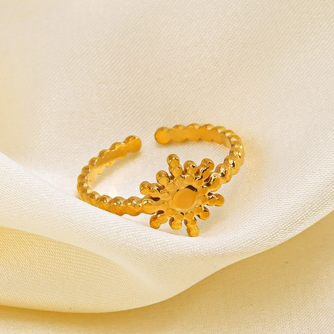 Sun Starburst Ring Stainless Steel 18K Gold Plated Adjustable Open Finger Jewelry For Women Boho Fashion