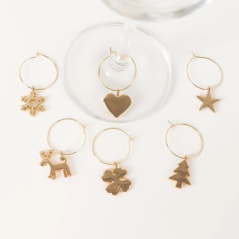 Christmas Wine Glass Charms Zinc Alloy Drink Markers For Holiday Party Decoration Gold Finish Festive Ornaments