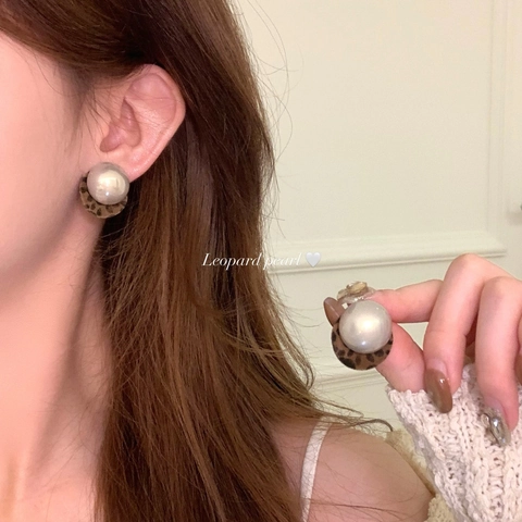 Vintage Leopard Print Herz Runde Faux Künstliche Perle Drop Stud Ohrringe Mit 925 Sterling Silber Ohrring Post Legierung Stoff