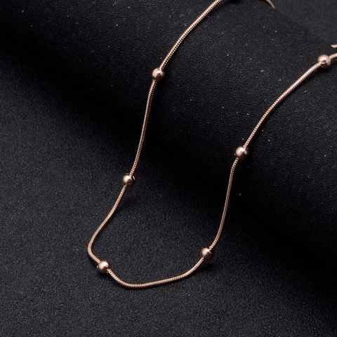 Collana Minimalista In Acciaio Al Titanio Catena A Serpente Con Perle Tonde Placcata Oro Rosa Gioielli Da Donna