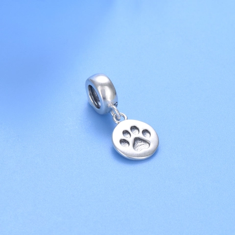 925 Sterling Silver Paw Print Charm Pendant Polished Animal Footprint DIY Jewelry Making Accessory For Women