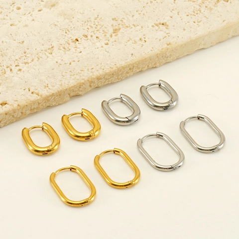 Geometric Hoop Earrings Stainless Steel Textured Snake Bone Pattern Minimalist Vintage French Fashionable Jewelry For Women