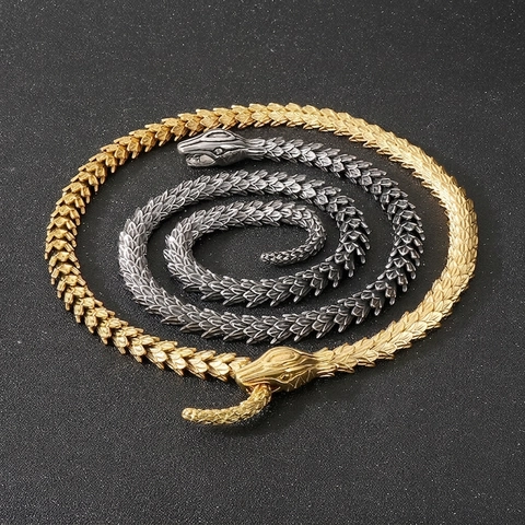 Men Snake Shape Halskette Edelstahl Vintage Punk Stil Schuppen Textur Metallkette Schmuck Mit Schlangenkopf Verschluss