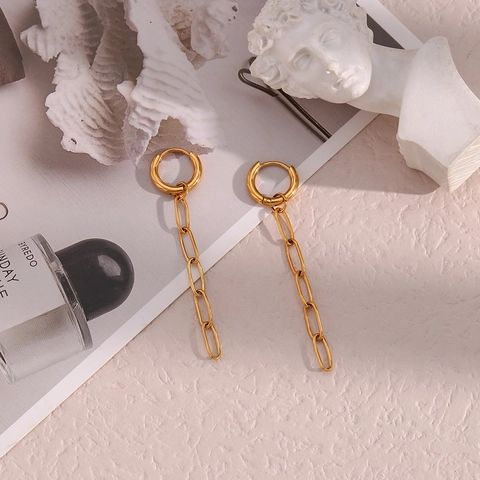 Mode Minimalistisch Edelstahl 18K Vergoldet Büroklammer Gliederkette Ohrhänger Für Damen Eleganter Schmuck Accessoire