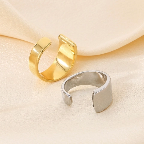 Anello Aperto Minimalista In Acciaio Inossidabile Fascia Larga Lucido Geometrico Regolabile Gioielli Per Uomini Donne
