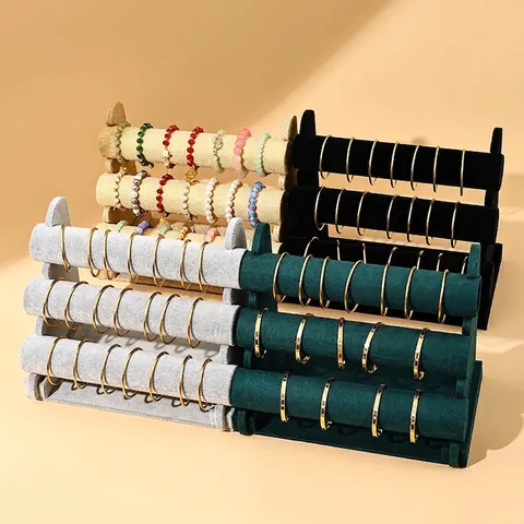 Bracelet Display Stand Velvet Linen Jewelry Organizer Detachable Bangle Holder Watch Rack For Home Storage Shop Retail