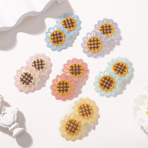 Pinzas Para El Pelo De Girasol Flores De Tela Bordadas Clips Florales Retro Horquillas Para Niñas Niños Estilo Pastoral