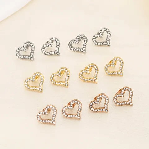 Pendientes De Corazón Acero Inoxidable Huecos Brillantes Diamantes De Imitación Joyería Delgada Para Mujeres Niñas Accesorio Elegante