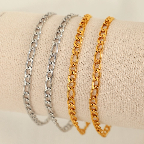 Pulsera de Cadena Fígaro de Acero de Titanio Para Mujeres Hombres Chapado en Oro Plata Pulsera Minimalista Cuban Link Joyería