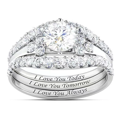 Anillos Apilables Lujo Circonita Cobre Grabado Carta De Amor Boda Compromiso Joyas Para Mujeres Elegante
