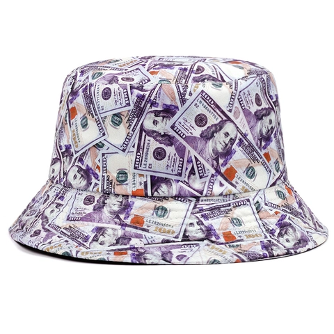 Fashion Acrylic Money Print Bucket Hat Unisex Outdoor Sun Protection Summer Banknote Pattern Fisherman Hat Streetwear Cap