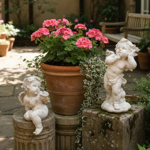 Vintage Angel Ornaments Garden Statues Resin Distressed Antique White Cherub Figurines For Patio Yard Home Decor