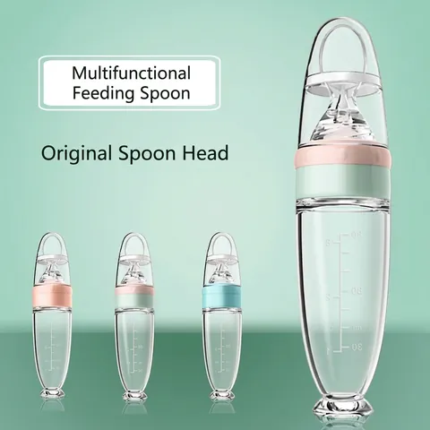 Baby Feeding Squeeze Spoon Bottle Silicone Soft Rice Cereal Paste Feeder With Suction Base For Infant Toddler Training