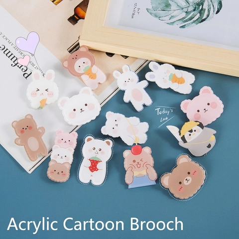 Broches De Acrílico De Dibujos Animados Lindos Animales Oso Conejo Insignia Para Decoración De Mochila Ropa Joyería Kawaii