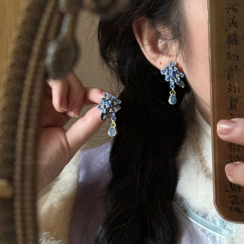 Pendientes Vintage De Flor Azul Gota De Agua Con Poste De Plata Aleación Resina Hoja Joyería Para Mujeres