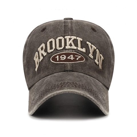Gorra De Béisbol Vintage De Algodón Lavado Brooklyn 1947 Bordado 3D Desgastado Sombrero De Sol Ajustable