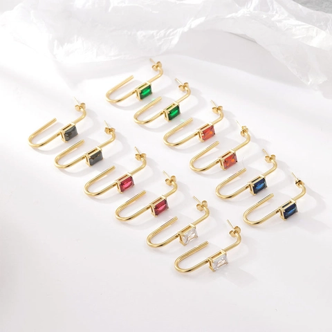 Minimalistische U-Förmige Ohrstecker Aus Titanstahl Geometrisch Vakuumgalvanisiert Rechteckige Strass Eingelegt Damen Schmuck