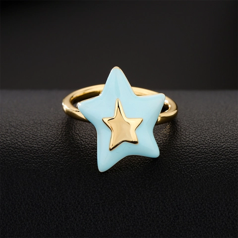Anillo Abierto Estrella Chapado En Oro De 18K Cobre Esmalte Goteo Aceite Ajustable Colorido Irregular Doble Pentagrama Joyería
