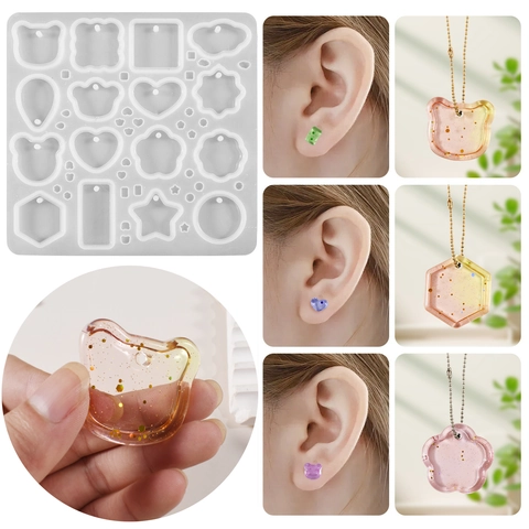 Silicone Mold For DIY Resin Jewelry Earring Pendant Keychain Casting Geometric Heart Star Shapes Craft Tool