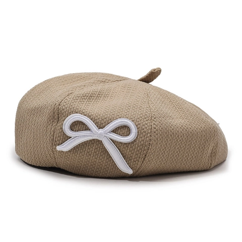 Fashionable Women Embroidered Bow Beret Hat Vintage French Style Sweet Autumn Winter Painter Pumpkin Cap Adjustable Warm Headwear
