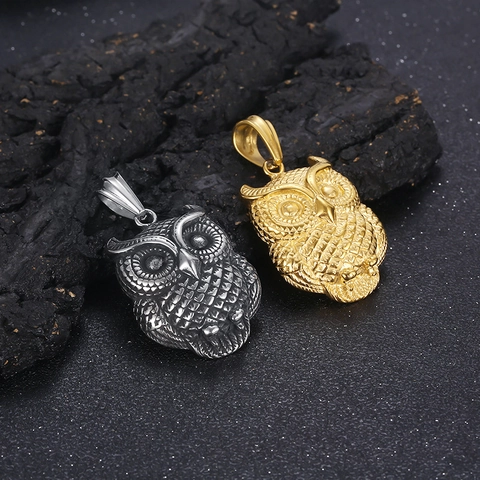 Collana Con Pendente Gufo Acciaio Inossidabile Rilievo 3D Vintage Hip Hop Gioielli Animali Con Catena Box Per Uomo Donna