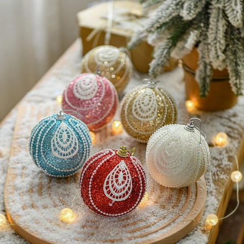 Palle Di Natale Decorative In Schiuma Luccicante Con Pizzo E Künstliche Perle Da Appendere
