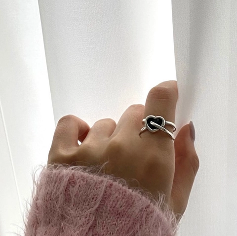Anello In Argento Sterling 925 Vintage Cuore In Smalto Nero Design Freccia Apertura Regolabile Gioielli Per Donna