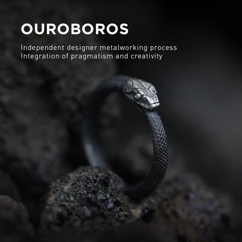 Ouroboros Ring Copper Vintage Silver Plated Gothic Punk Snake Adjustable Open Band Jewelry For Men Women Couples
