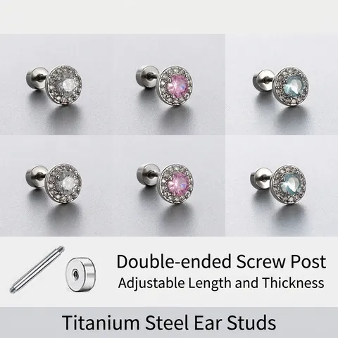Ronde Zirkonia Cluster Kraakbeen Stud Oorbellen Titanium Staal Schroefsluiting Platte Achterkant Elegante Piercing Sieraden